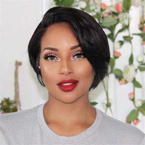 Natural Black 13x1 T Lace Side Part Straight Short Pixie Cut Bob Wigs