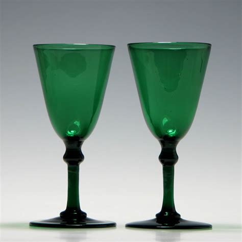 Pair Of 19th Century Green Wine Glasses C1830