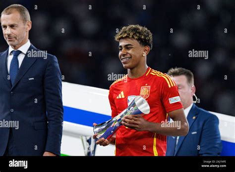 Lamine Yamal Seen Winning Youth Player Of The Tournament Award During Uefa Euro 2024 Final Game