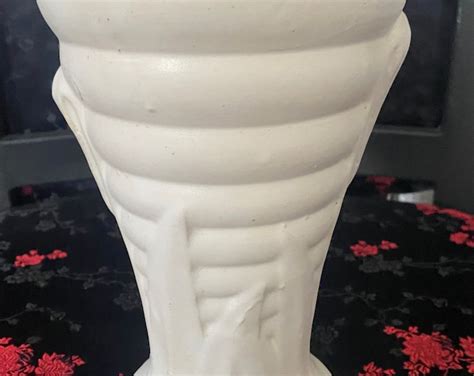 Vintage Matte White Mccoy Pottery Vase Rings Art Deco Style With Leaves