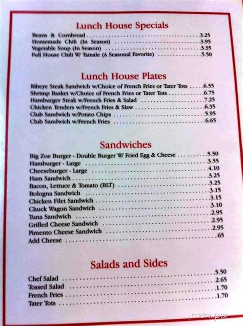 Menu Of Lunch House In Knoxville Tn 37914