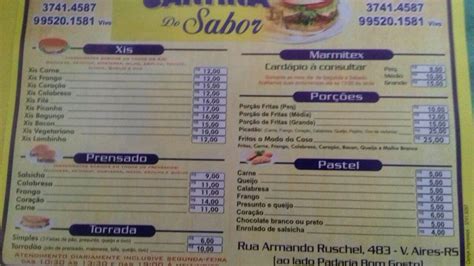 Menu at Cantina Do Sabor restaurant Venâncio Aires