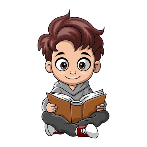 Cute Little Boy Cartoon Sitting And Reading A Book 38028255 Vector Art At Vecteezy