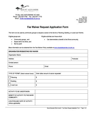 Fillable Online Mountalexander Vic Gov Sdu Fee Waiver Form