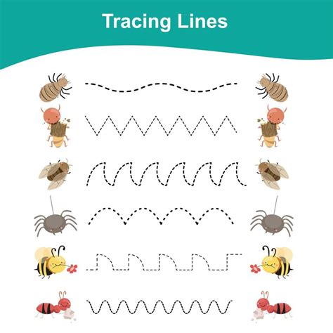 Tracing Lines Game Insects Edition Educational Worksheet Worksheet