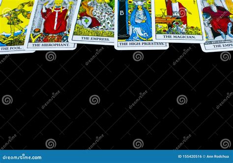 Tarot Cards On Black Background With Copyspace Stock Photo Image Of