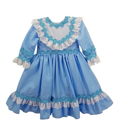 Vestido de Prenda Infantil 06 Meses Azul Criações Darvami Pilchas e