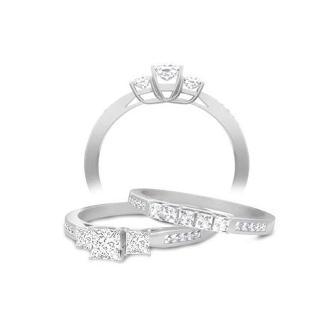 Luscious Three Stone Diamond Wedding Ring Set 1 Carat Princess Cut Diamond On 10k Gold Jeenjewels