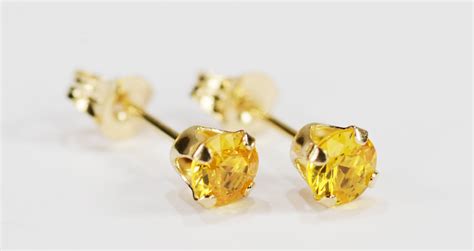 Yellow Sapphire Earrings~14 Kt Yellow Gold Setting~4mm Round~genuine Natural Mined One Only