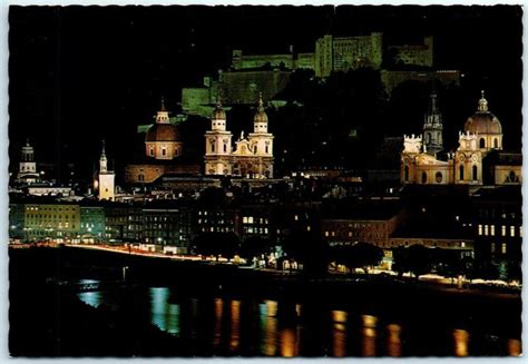 Postcard The Festival City At Night Old Town And Salzach Salzburg