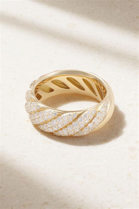 David Yurman Sculpted Cable Band Karat Gold Diamond Ring In Natural