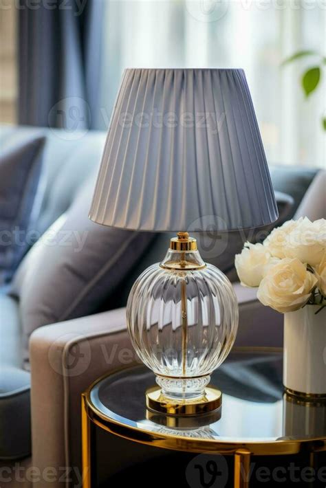 Elegant Crystal Table Lamp On A Marble Surface Background With Empty