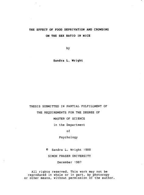 PDF THE EFFECT OF FOOD DEPRIVATION AND CROWDING ON THE SEX RATIO IN MICE
