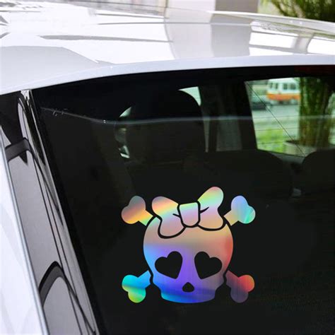 Girly Skull Bow Vinyl Decal Car Window Door Bumper Laptop Motorcycle