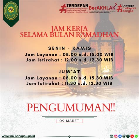 Jam Kerja Selama Bulan Ramadhan 1445 H