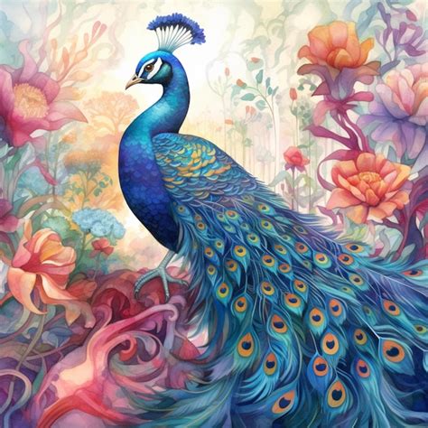 Premium AI Image Painting Of A Peacock With A Colorful Tail And Tail