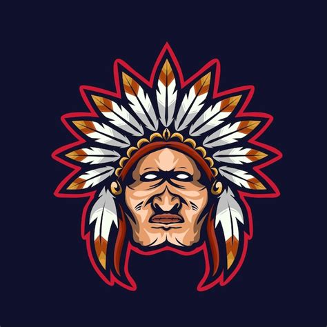 Jefe tribal mascota e deporte logotipo diseño apache guerrero mascota