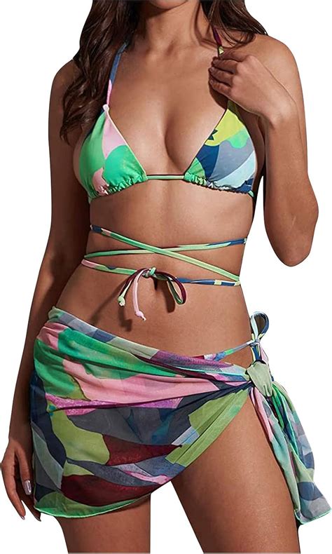 Einfarbig Drucken Bikini Boho St Cke Set Verband Kreuz Knoten