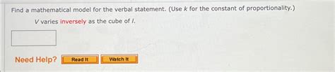 Solved Find A Mathematical Model For The Verbal Statement Chegg