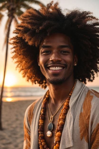 Retrato De Un Joven Afroamericano Con Rastas Sonriendo Y Mirando La