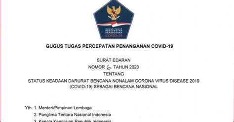 Surat Edaran Nomor 6 Tahun 2020 Tentang Status Keadaan Darurat Bencana