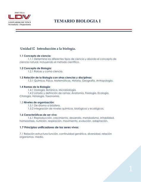 Pdf Temario Biologia I Pdf File Relaci N De La Biolog A Con