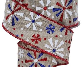 Red White Patriotic Star Wired Ribbon By The Roll 1 5 X 10 Yards