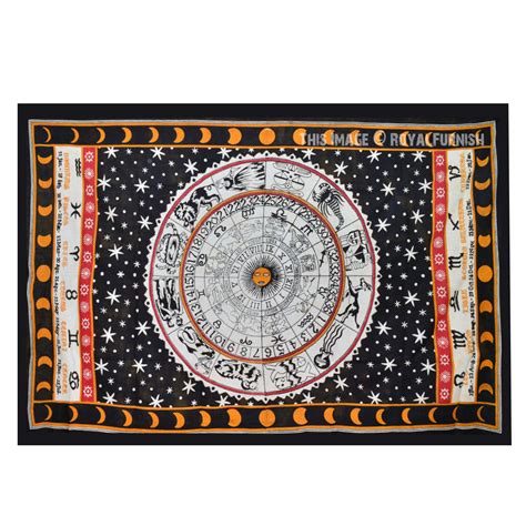 Black And White Astrology Zodiac Indian Tapestry Wall Hanging