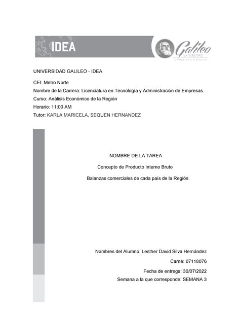 Tarea Analisis Economico De La Region Universidad Galileo Idea