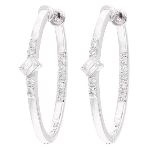 SI Clarity HI Color Diamond Hoop Earrings 18 Karat White Gold Handmade