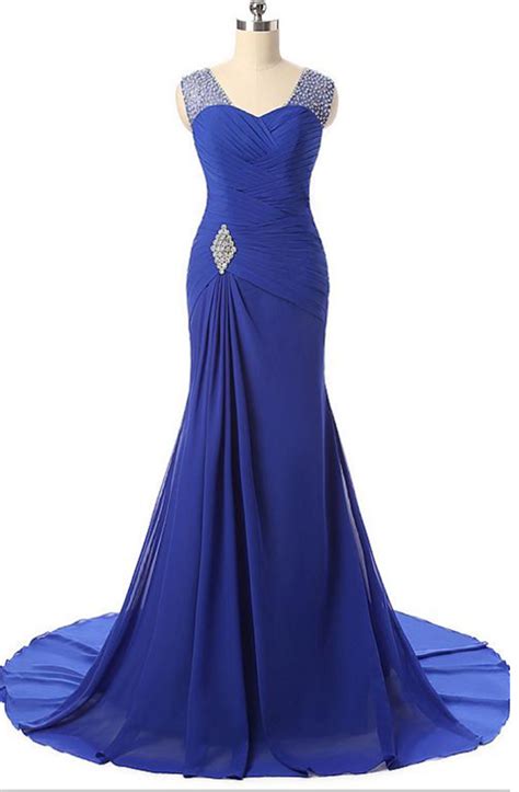 Stunning Chiffon Scoop Neckline Mermaid Evening Dresses With Beadings