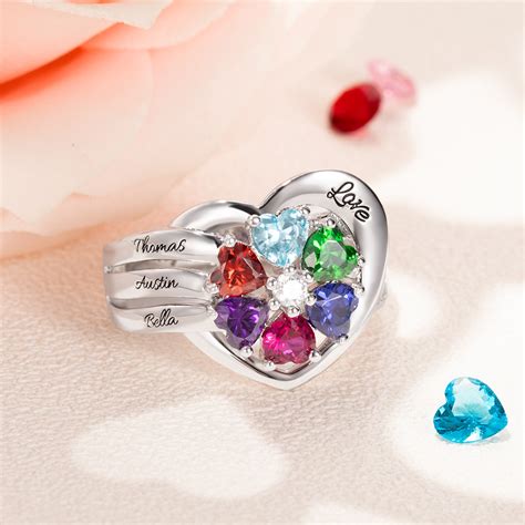 Personalized Name Heart Ring With Birthstone Getnamenecklace