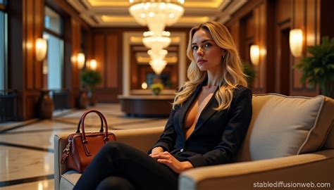 Blonde Supermodel In Luxurious Hotel Lobby Stable Diffusion Online