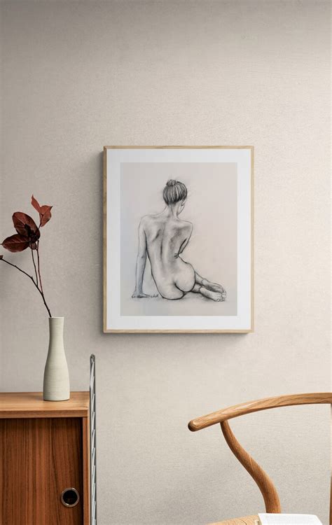 Erotic Art Naked Woman Charcoal Drawing Nudity Wall Art Etsy