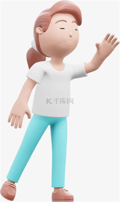 白人女性漂亮正面招手形象素材图片免费下载 千库网