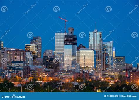 Night View of the Denver City Skyline Editorial Stock Photo - Image of ...