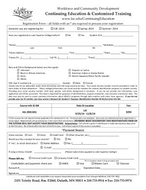 Fillable Online Lsc ASL Registration Form Lake Superior College Lsc