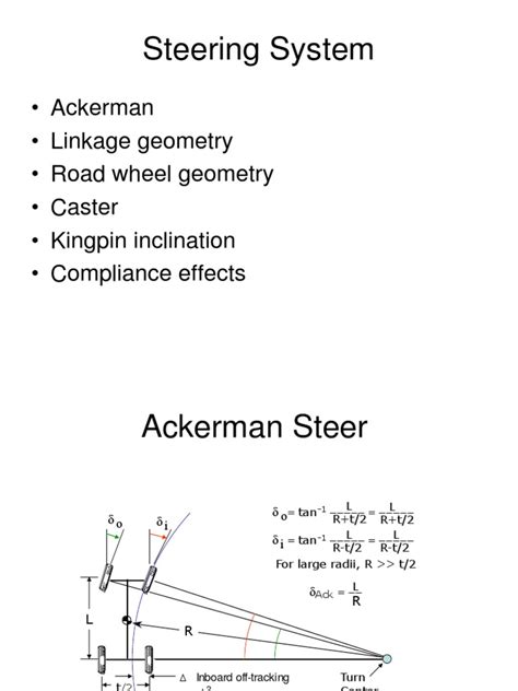 Steering System: - Ackerman - Linkage Geometry - Road Wheel Geometry ...