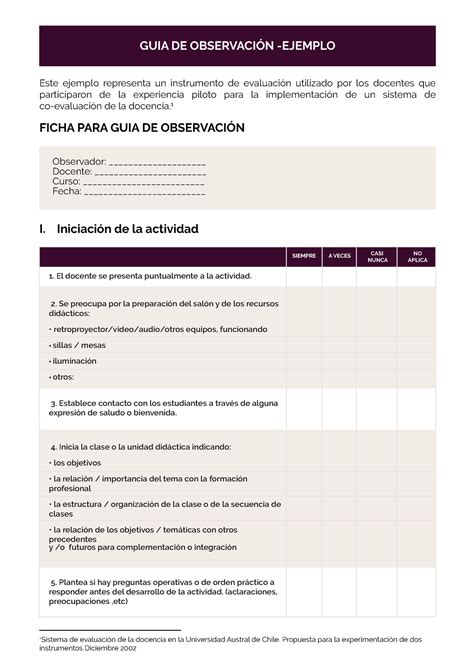 Guia de observacion GUIA DE OBSERVACIÓN EJEMPLO Este ejemplo