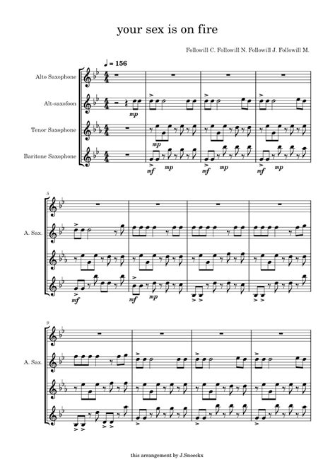 Sex On Fire Kings Of Leon Your Sex Is On Fire Sheet Music For Saxophone Alto Saxophone Tenor