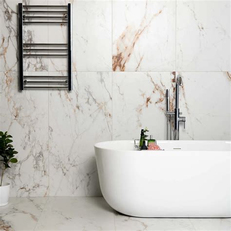 Barnaby White Marble Effect Large Matt Bathroom Floor Wall Tile Mountain