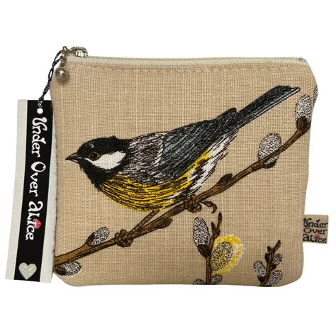 Tit Bird Money Pouch Zipper Wallet Pussy Willow Tree Zip Pouch Airpods Case Herringbone Tweed