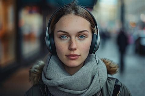 Premium Photo Woman Wearing Headphones And Scarf