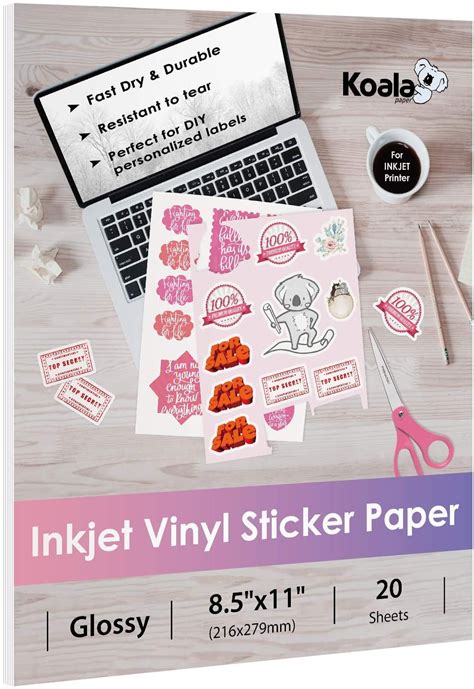 Koala Printable Vinyl Sticker Paper For Inkjet Printers 20 Sheets