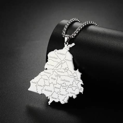 Eueavan India Punjab State Map Pendant Necklace For Man Stainless Steel