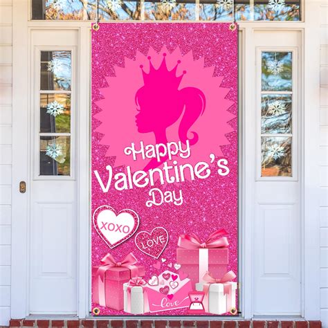 Valentines Day Door Cover Glitter Hot Pink Happy Valentines Day Banner