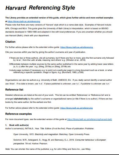 Harvard Reference Style Examples Format How To Write Pdf