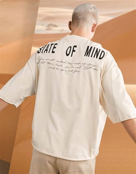 Asos Design Oversized T Shirt In Beige With Back Text Print Asos