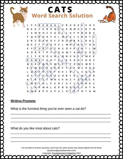 Cats Word Search Puzzle Free Printable Pdf Puzzletainment Publishing