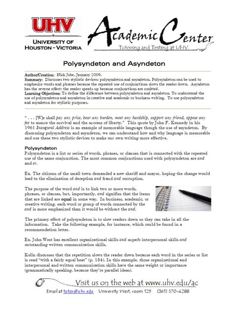 Polysyndeton vs Asyndeton Stylistic Devices | PDF | Languages